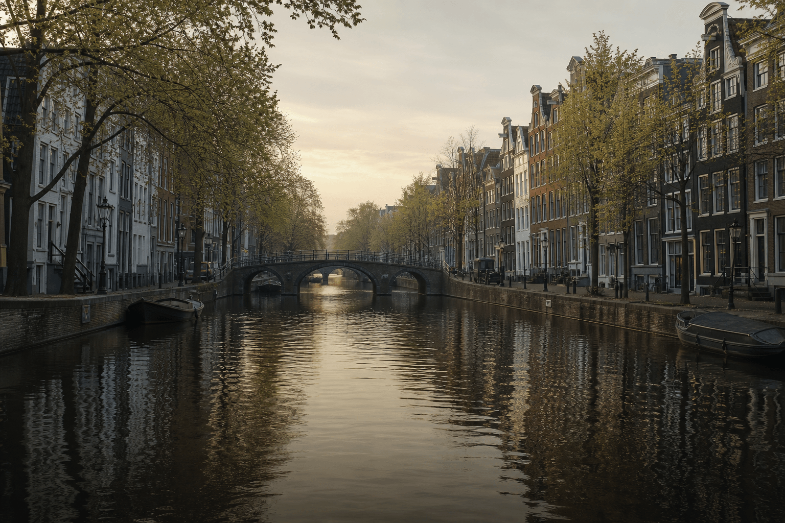 Editorial Amsterdam canal with a stone bridge