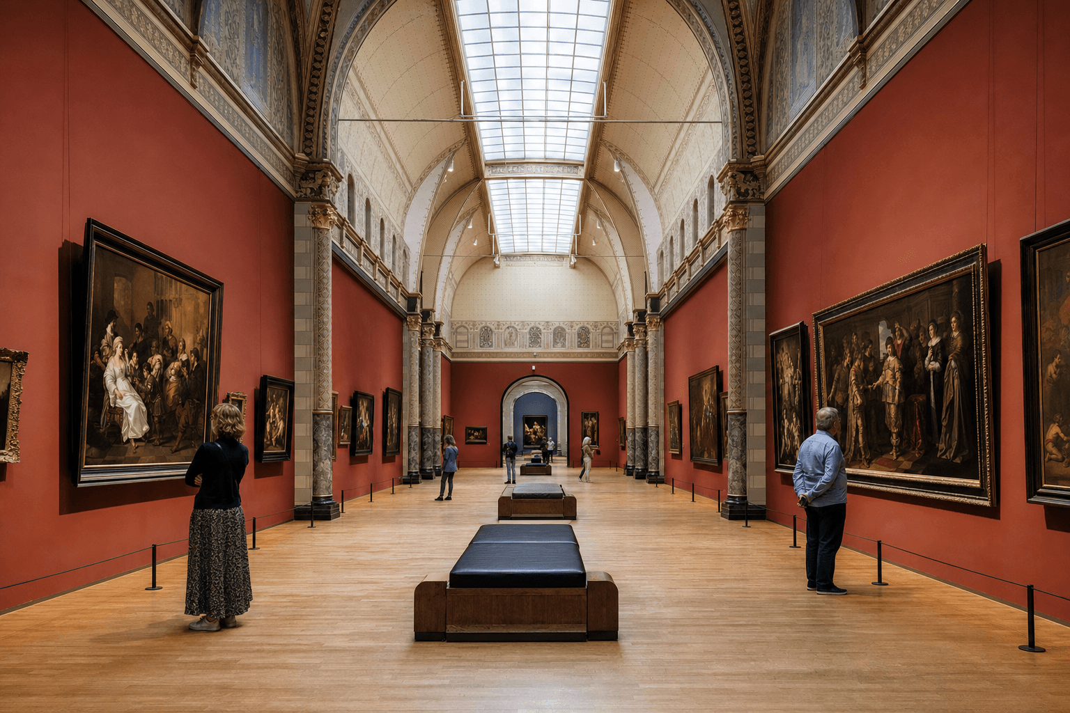 A quiet Rijksmuseum gallery with vaulted ceilings