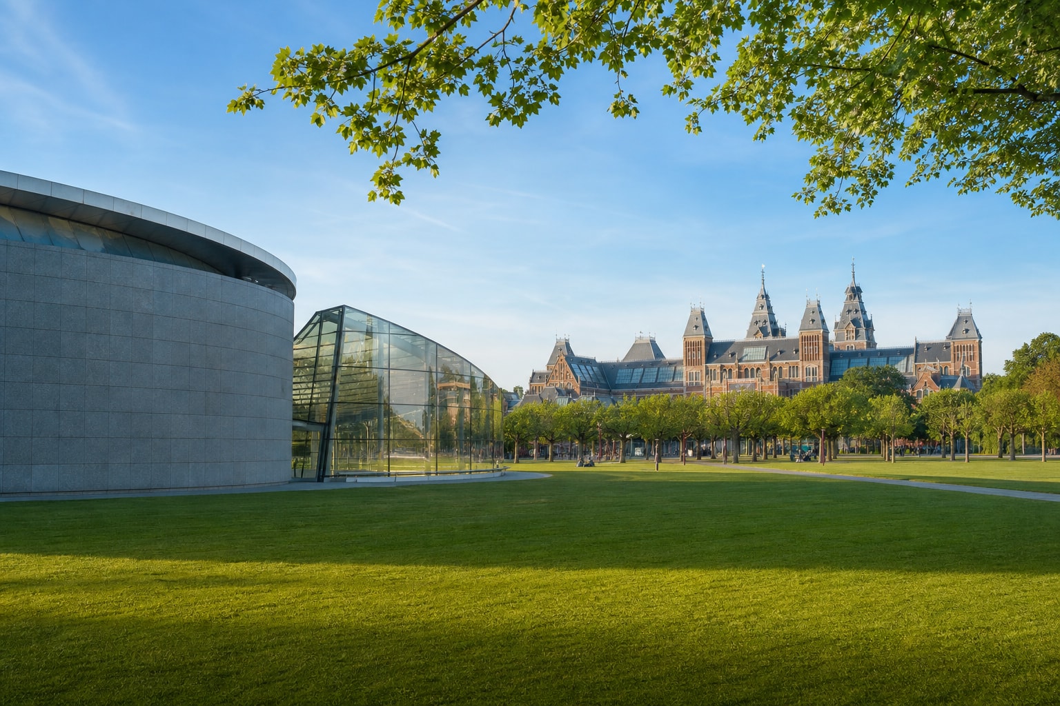 AI-generated editorial illustration inspired by Museumplein in Amsterdam