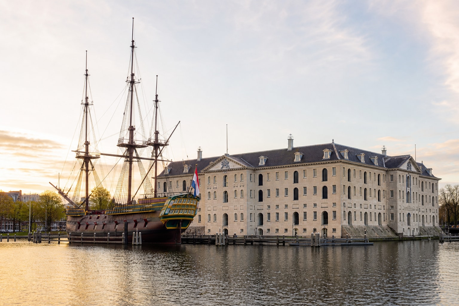 AI-generated editorial illustration inspired by Het Scheepvaartmuseum in Amsterdam