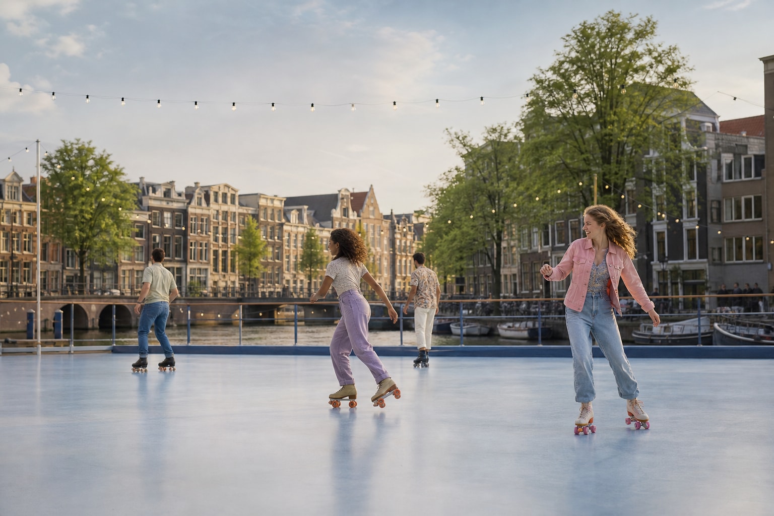 AI-generated editorial illustration inspired by Roller Dreams, Amsterdam in Amsterdam