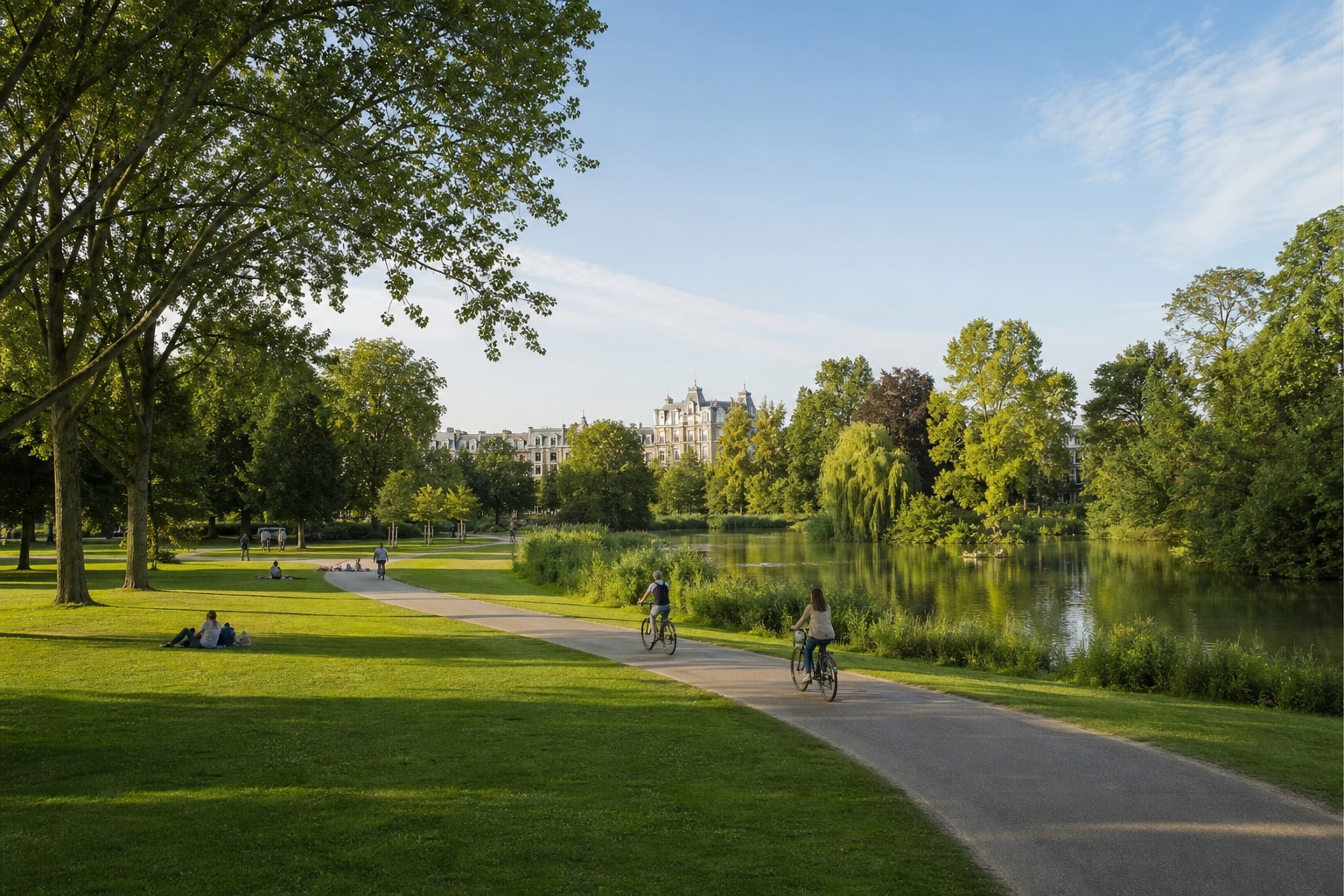 AI-generated editorial illustration inspired by Vondelpark in Amsterdam
